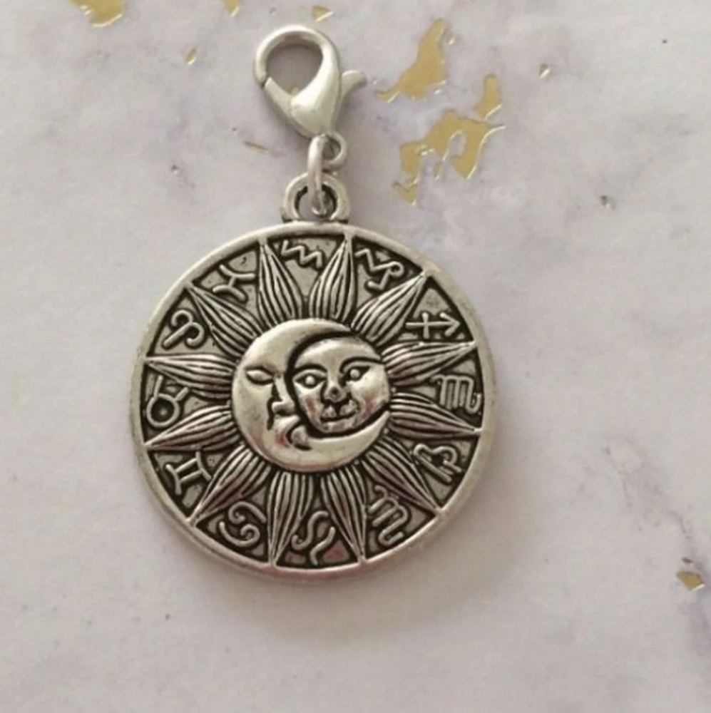 sun moon faces zodiac planner charm clipon silver